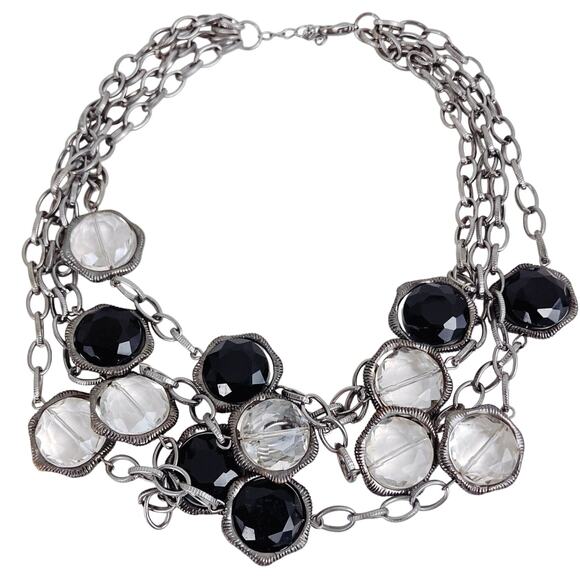 VTG Y2K Statement Bib Choker Necklace Black and Clear Glass Stones 17", EUC - Picture 1 of 6